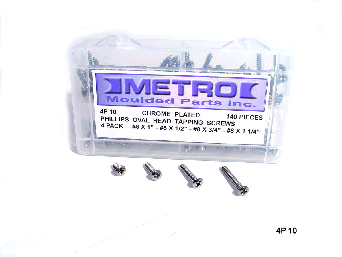Phillips Oval Head Tapping Screws Chrome plated 140 Piece set; 4P 10