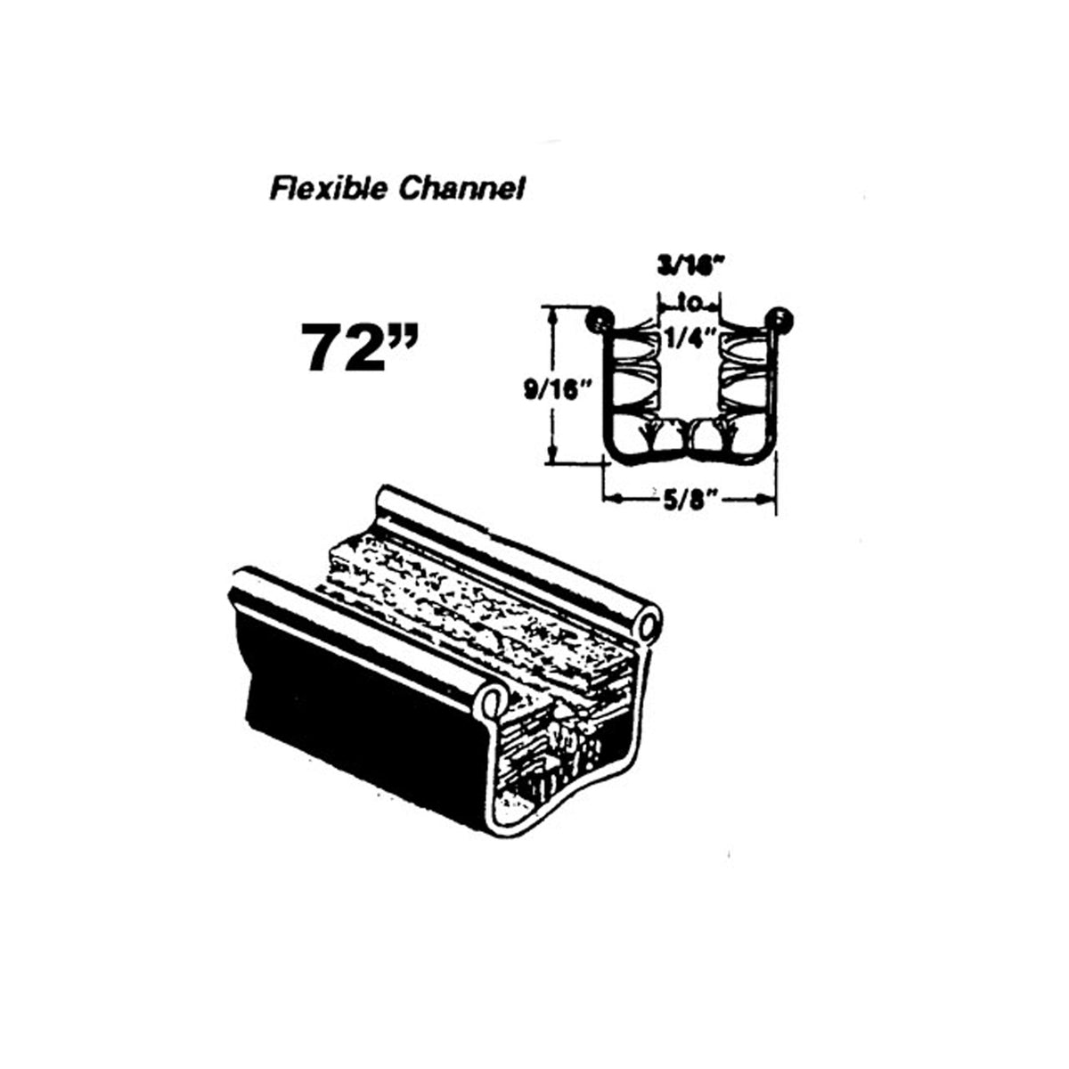 Flexible glass-run channel For Cadillac DeVille, Eldorado 1953-1960; WC 11-72