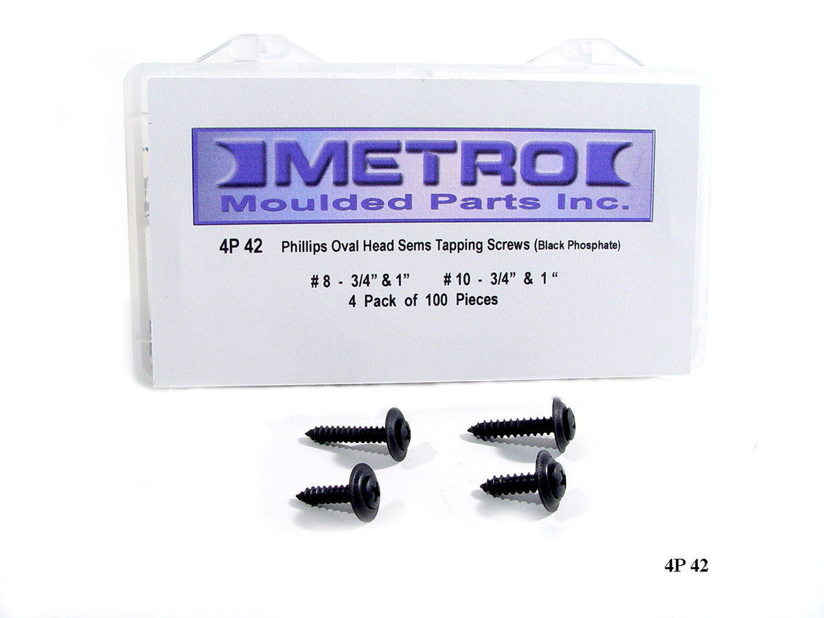 Phillips Oval Head Sems Tapping Screws - Black Phosphate, 100-Piece set; 4P 42