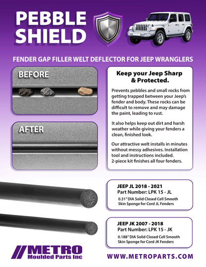 Fender Gap Filler Welt Deflector For Jeep Wrangler 2007-2018; LPK 15-JK
