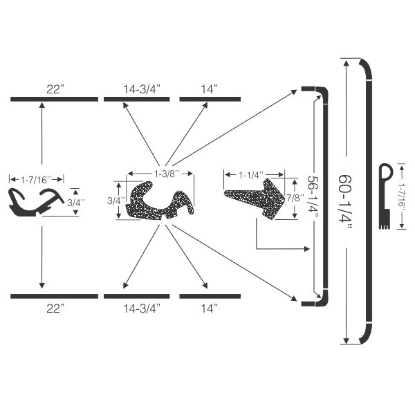 1969-70 CHRYSLER C BODY CONVERTIBLE ROOF RAIL SEAL SET, 8PCS