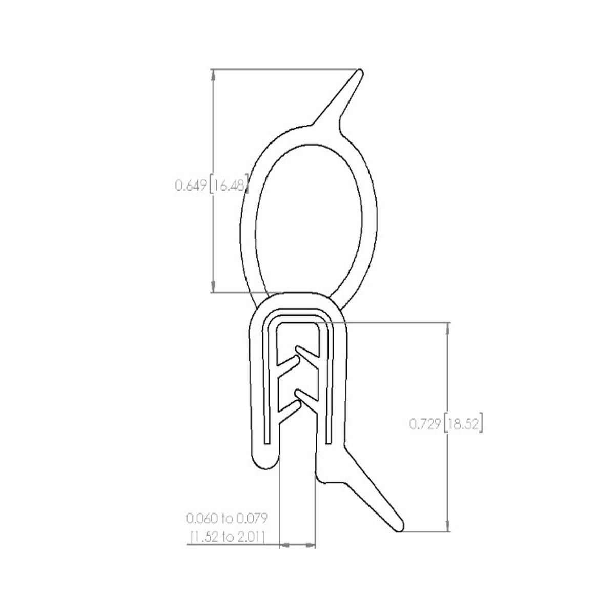 Pinchweld Trim Seal. Made of all rubber, with a steel core ; TS 3-C