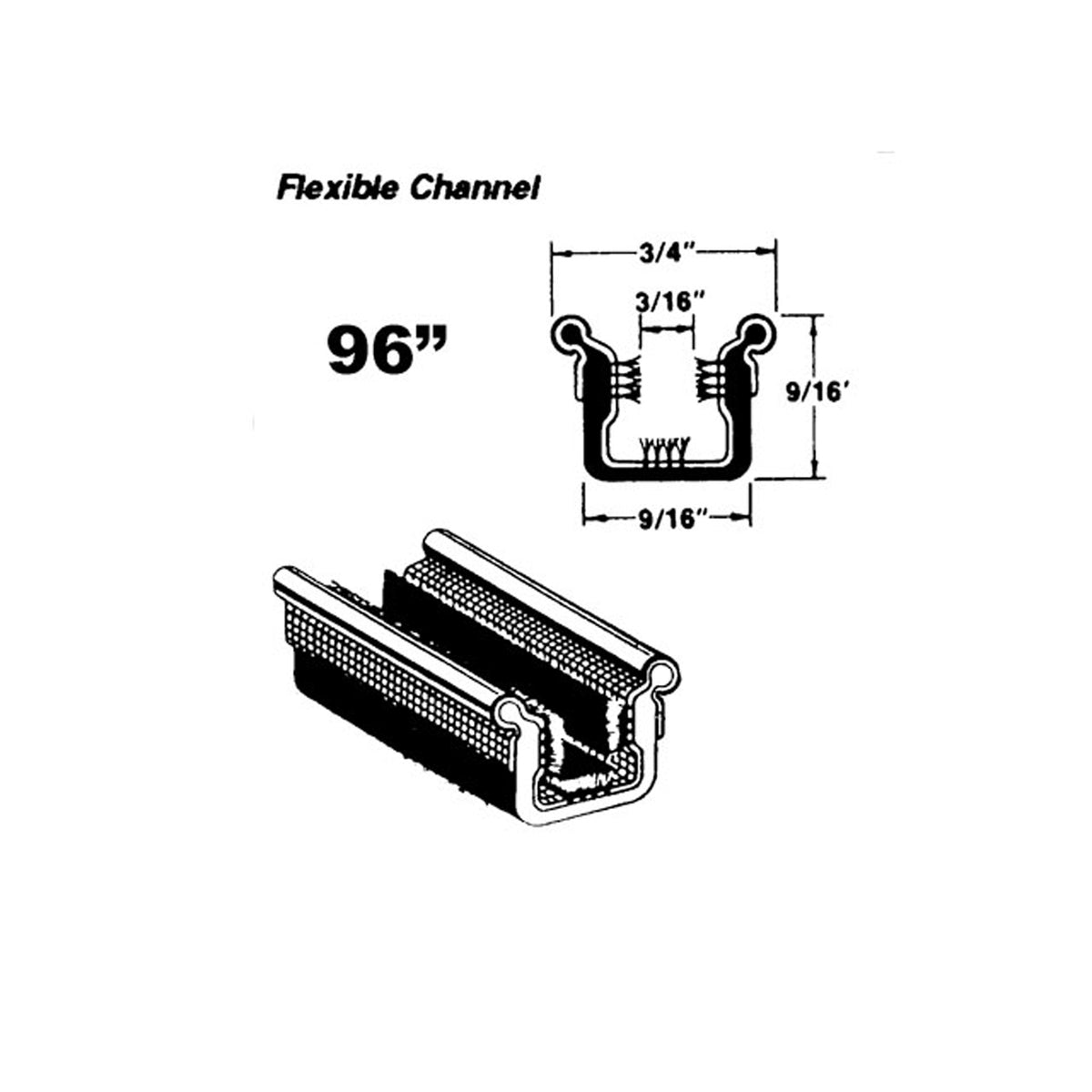 Flexible window channel For Chrysler 300 1955-1956, Imperial 1955-1956; WC 10-96